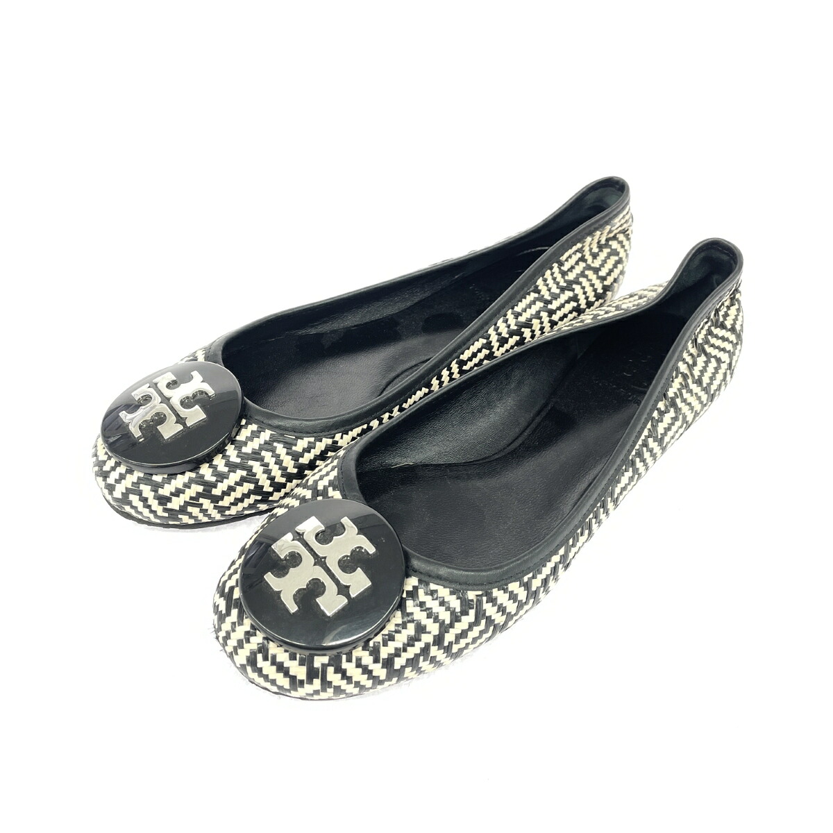 TORYBURCH トリーバーチ パンプス 表記サイズ:6M 編み込み ブラック/ホワイト レディース【中古】