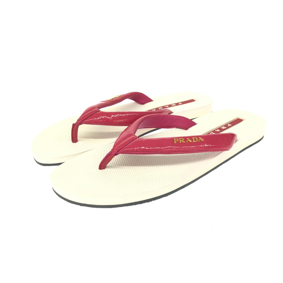 PRADA プラダ ビーチサンダル 表記サイズ:38 ロゴ ピンク レディース【中古】