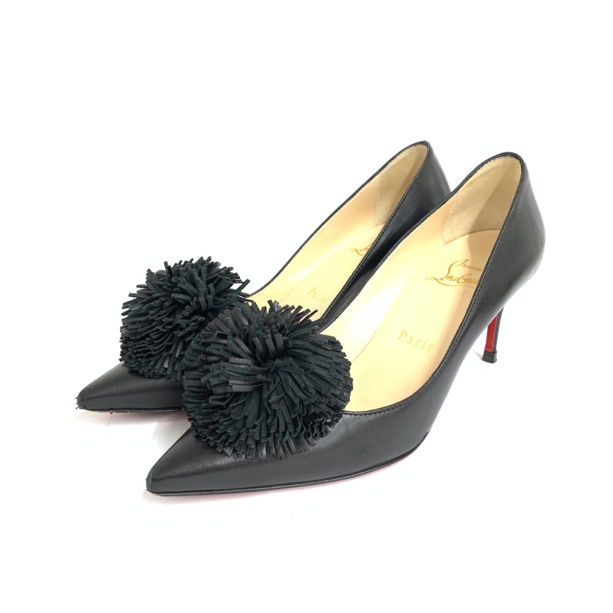 Christian Louboutin クリスチャンルブタン パンプス 表記サイズ:34　1/2 レザー ポンポン ブラック レディース【中古】