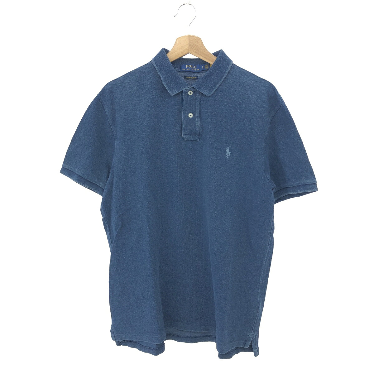 POLO RALPH LAUREN ポロラルフローレン 半袖ポロシャツ サイズ:L 藍染/コットン/ポニー刺繍 ネイビー メンズ【中古】