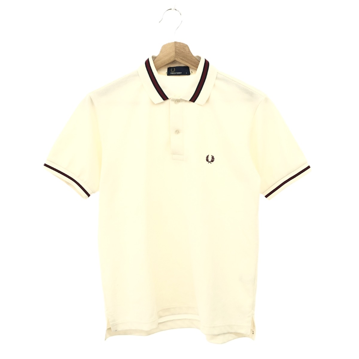 FRED PERRY フレッドペリー 半袖ポロシャツ サイズ:S ロゴ刺繍 F1688 ポリエステル100％ アイボリーホワイト メンズ【中古】