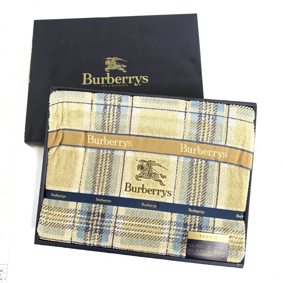 BURBERRY LONDON バーバリーロンドン タオルケット 美品 シャドーホース刺繍/チェック柄 ベージュ 【中古】