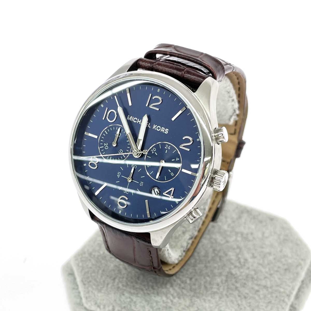 MICHAEL KORS マイケル教科課程 ウオッチ メリック 好ましい  クロノグラフ/SS×なめし革/ MK-8636   しろがね色色つや×うす暗い赤銅色 メンズ【中古】