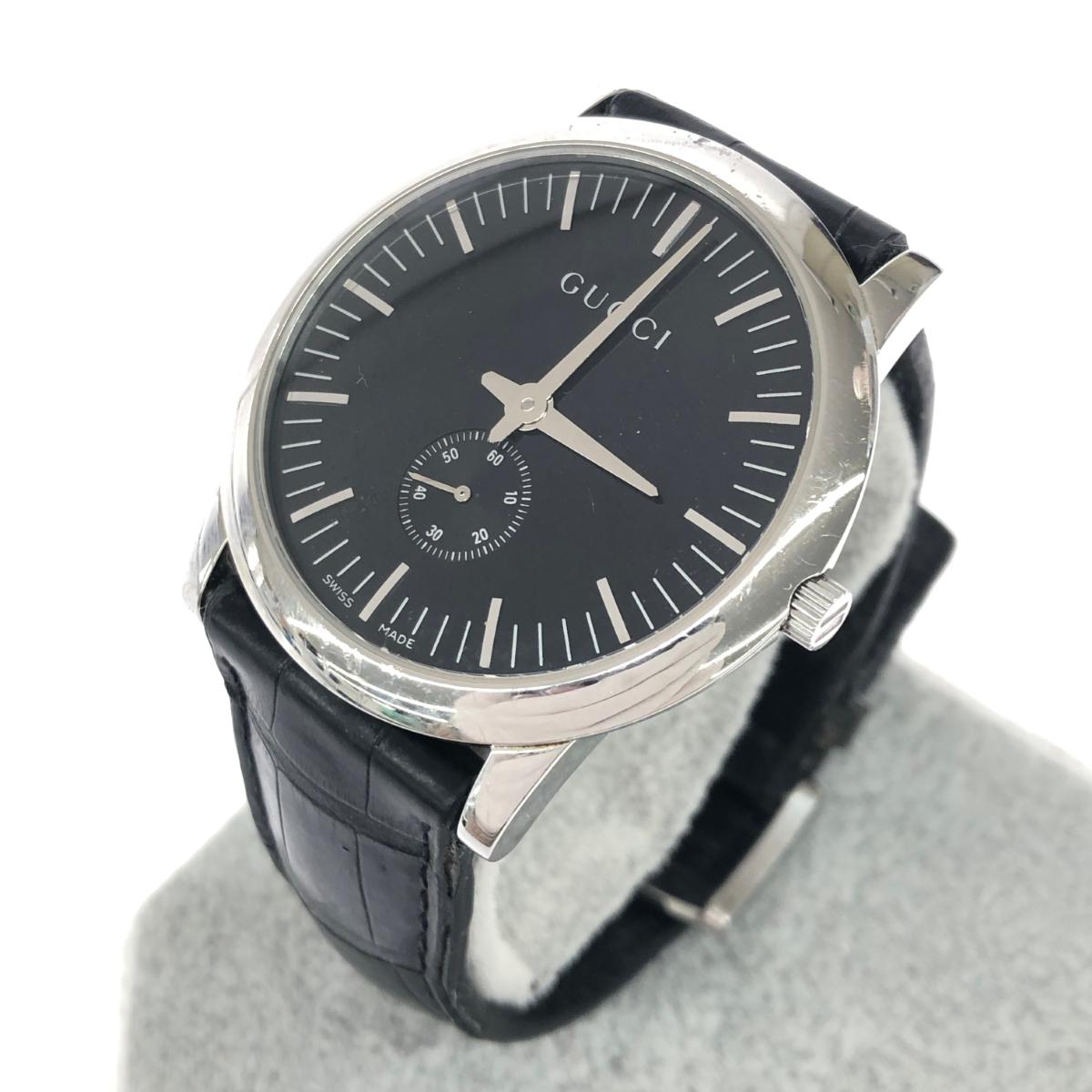 GUCCI グッチ 手巻き腕時計 スモセコ/クロコダイルレザー 5600M ブラック メンズ【中古】