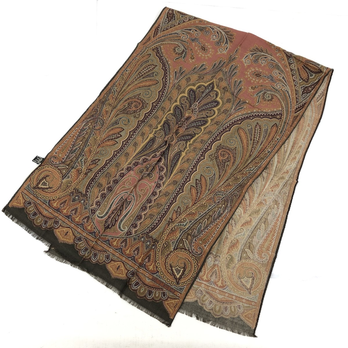 ETRO エトロ ストール 新品同様 ペイズリー/ウール×シルク/オリーブ ブラウン ユニセックス【中古】