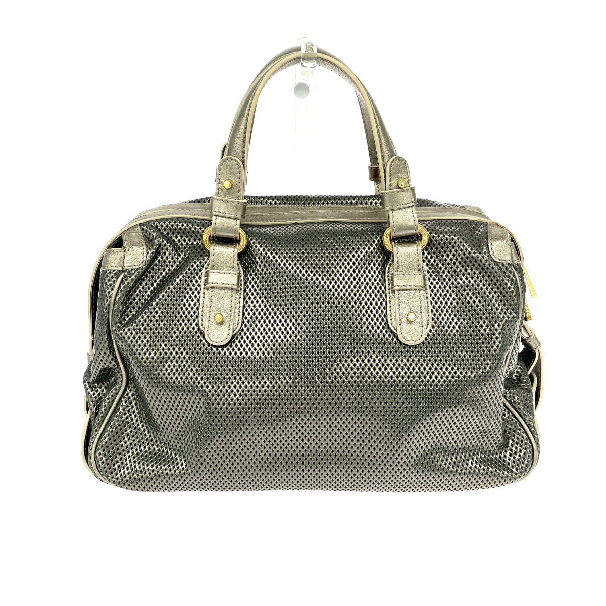 GIORGIO ARMANI ジョルジオアルマーニ ボストンバッグ メッシュ レザー シルバーカラー ユニセックス【中古】