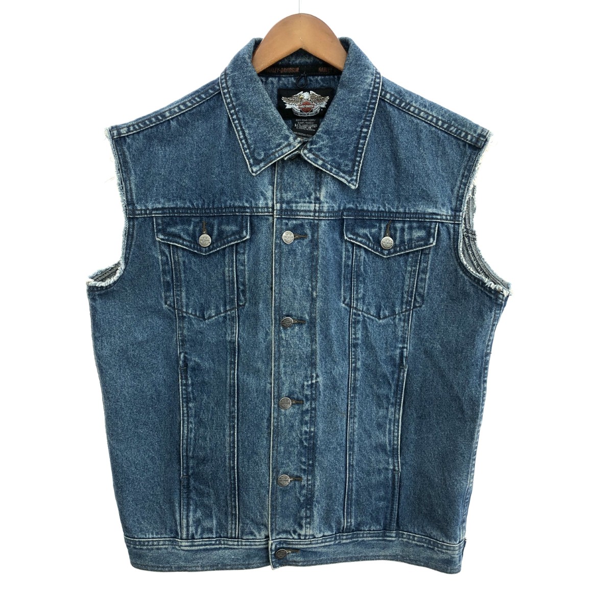 HARLEY DAVIDSON ハーレーダビッドソン ノースリーブジャケット サイズ:S ロゴ刺繍 ブルー メンズ【中古】