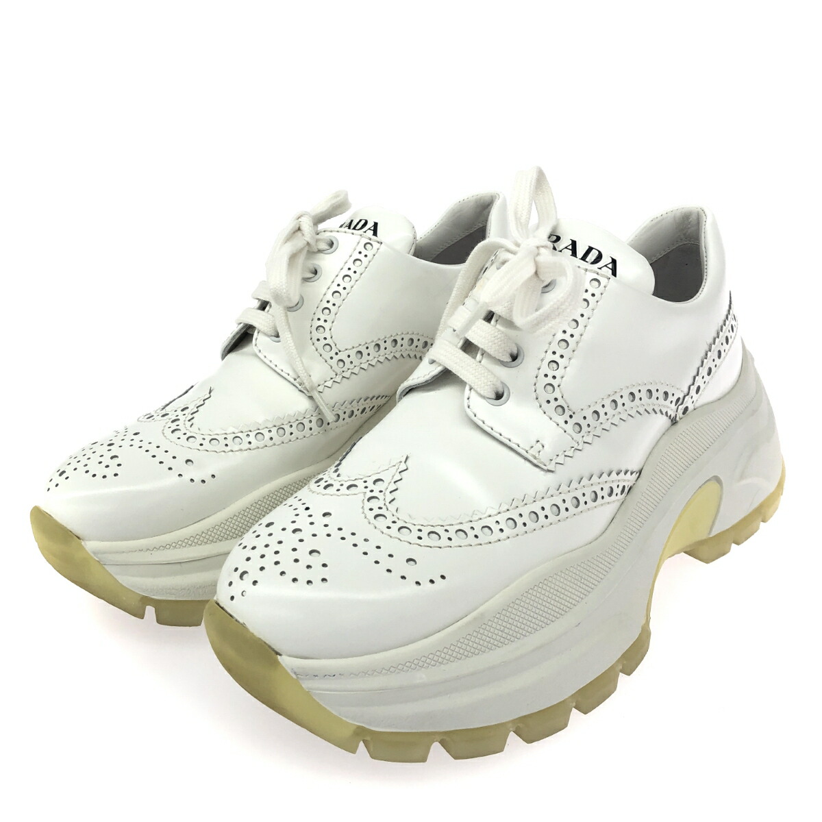 楽天市場】プラダ PRADA スニーカー パデッドレザー 三角ロゴ レース