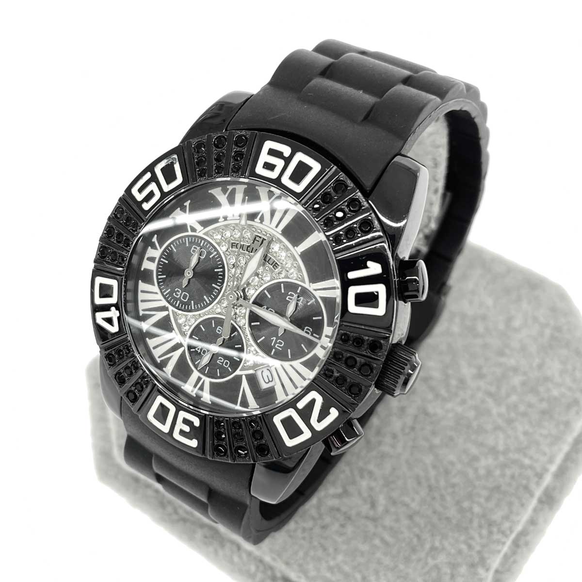 Folli Follie フォリフォリ 腕時計 クロノグラフ SS×ラバー/ WF8E029ZV ブラック レディース【中古】