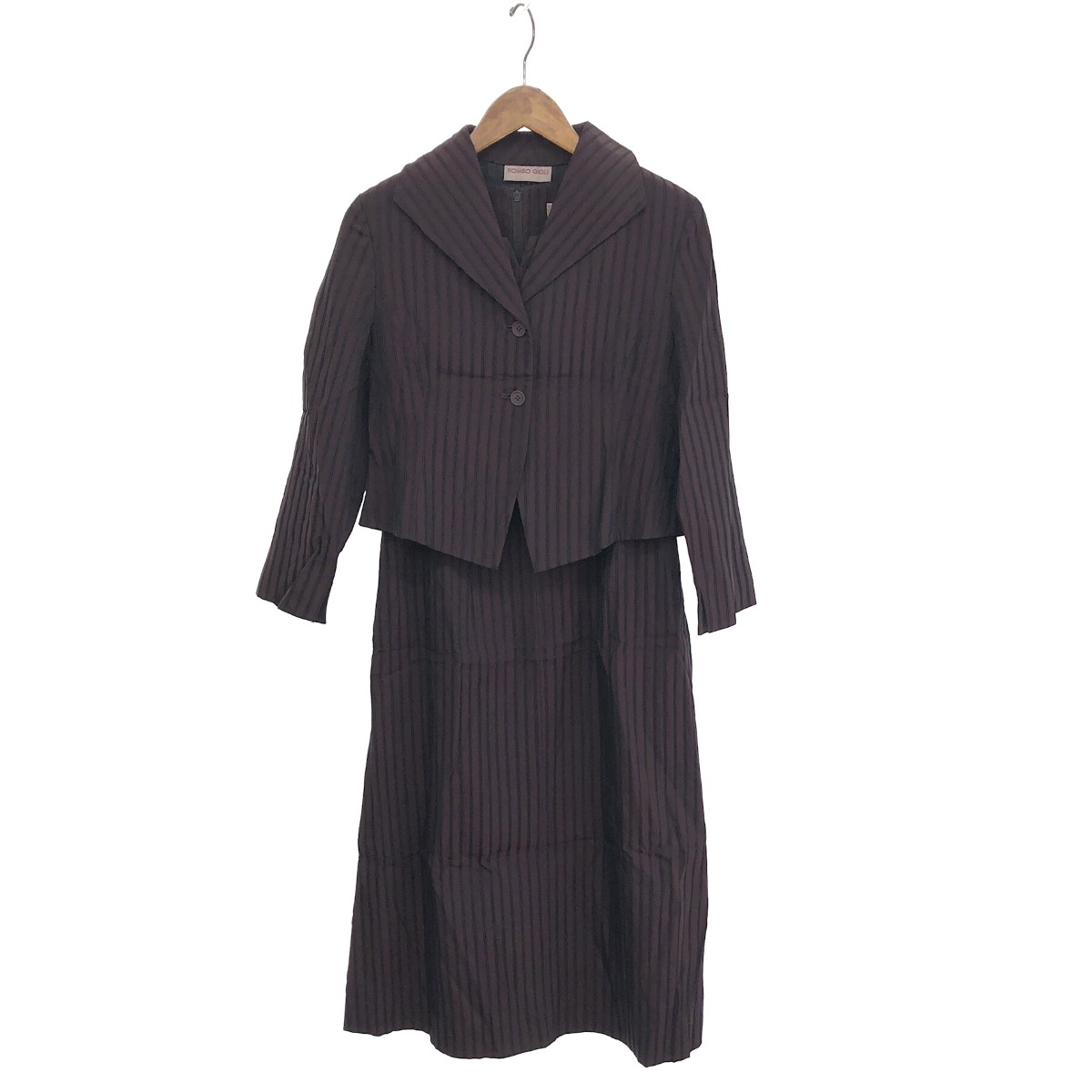 ★百貨店大売り出し客体商いもの★ ROMEO GIGLI ロメオジリ セットアップ 好ましい 大きさ:9 上衣×衣装/縞模様/シングル/2B    黒いこと/ボルドーワイン レディース【中古】