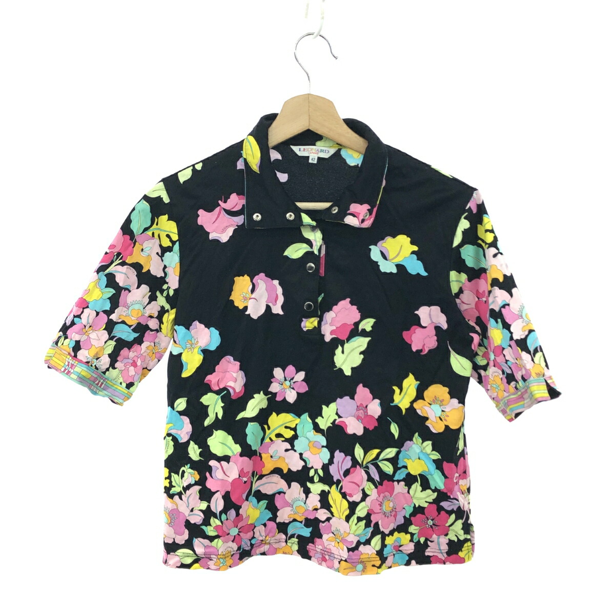 LEONARD SPORT レオナールスポーツ 花柄ポロシャツ 良好 サイズ:42 半袖/大きいサイズ ブラック レディース【中古】｜リサイクル ティファナ