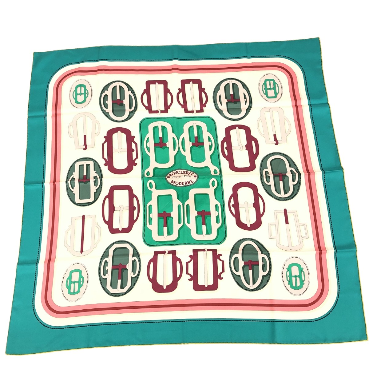 HERMES エルメス スカーフ カレ90/BOVCLERIE MODERNE/シルク 絹100％ マルチカラー/グリーン レディース【中古】
