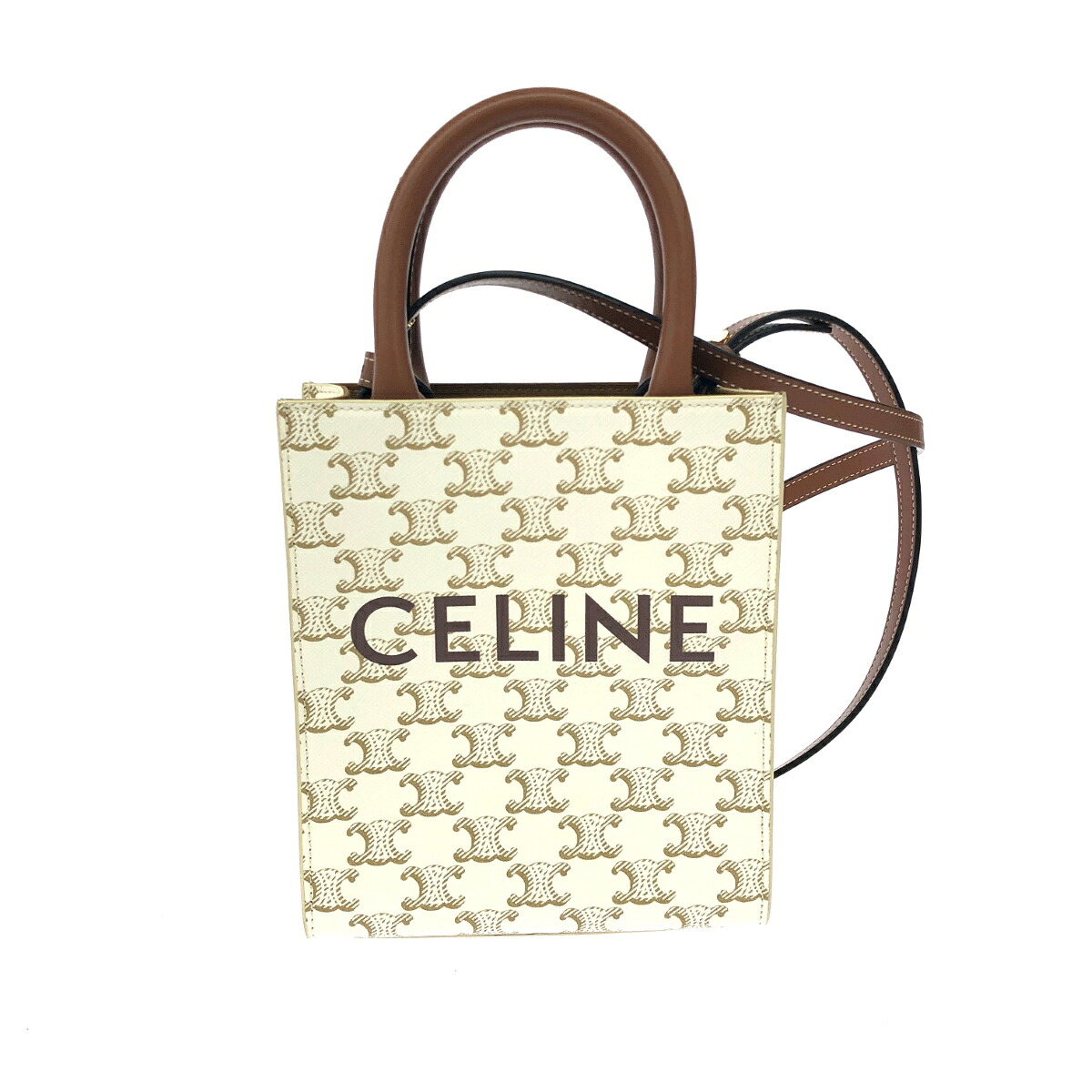★百貨店大売り出し客体商いもの★  CELINE セリーヌ ミニバーティカルカバ 思わしい  トリオンフ PVC 194372BZK   ベージュ レディース【中古】