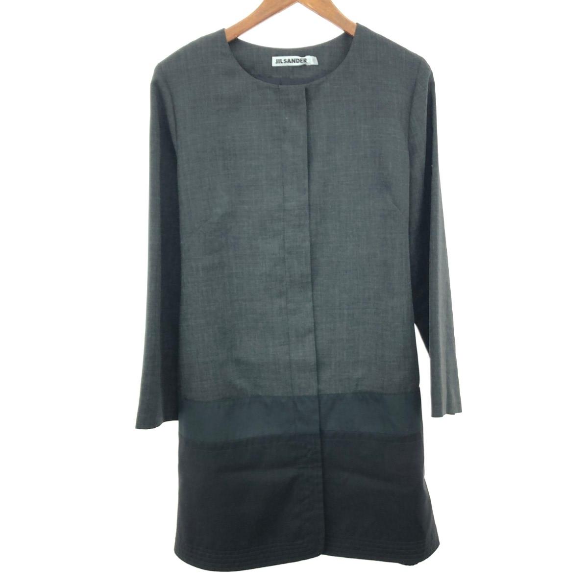 JIL SANDER ジルサンダー ノーカラーコート 良好 サイズ:36 シルク混/ワンピース ブラック/グレー レディース【中古】|リサイクル ティファナ