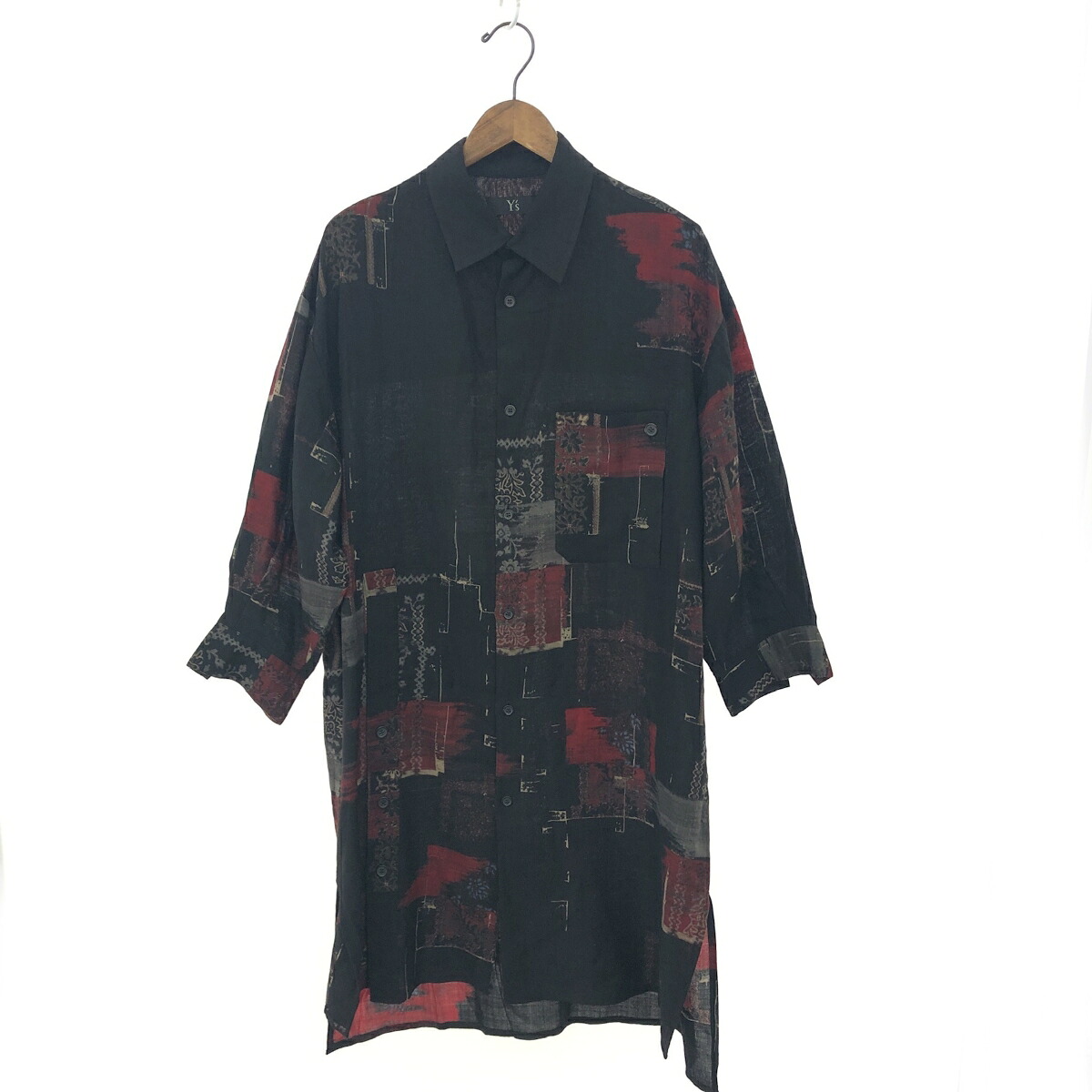 Y's ワイズ 総柄ロングシャツ 良好 サイズ:1 ワンピース/ヨウジヤマモト YR-B07-112/20AW ブラック/マルチカラー ユニセックス【中古】