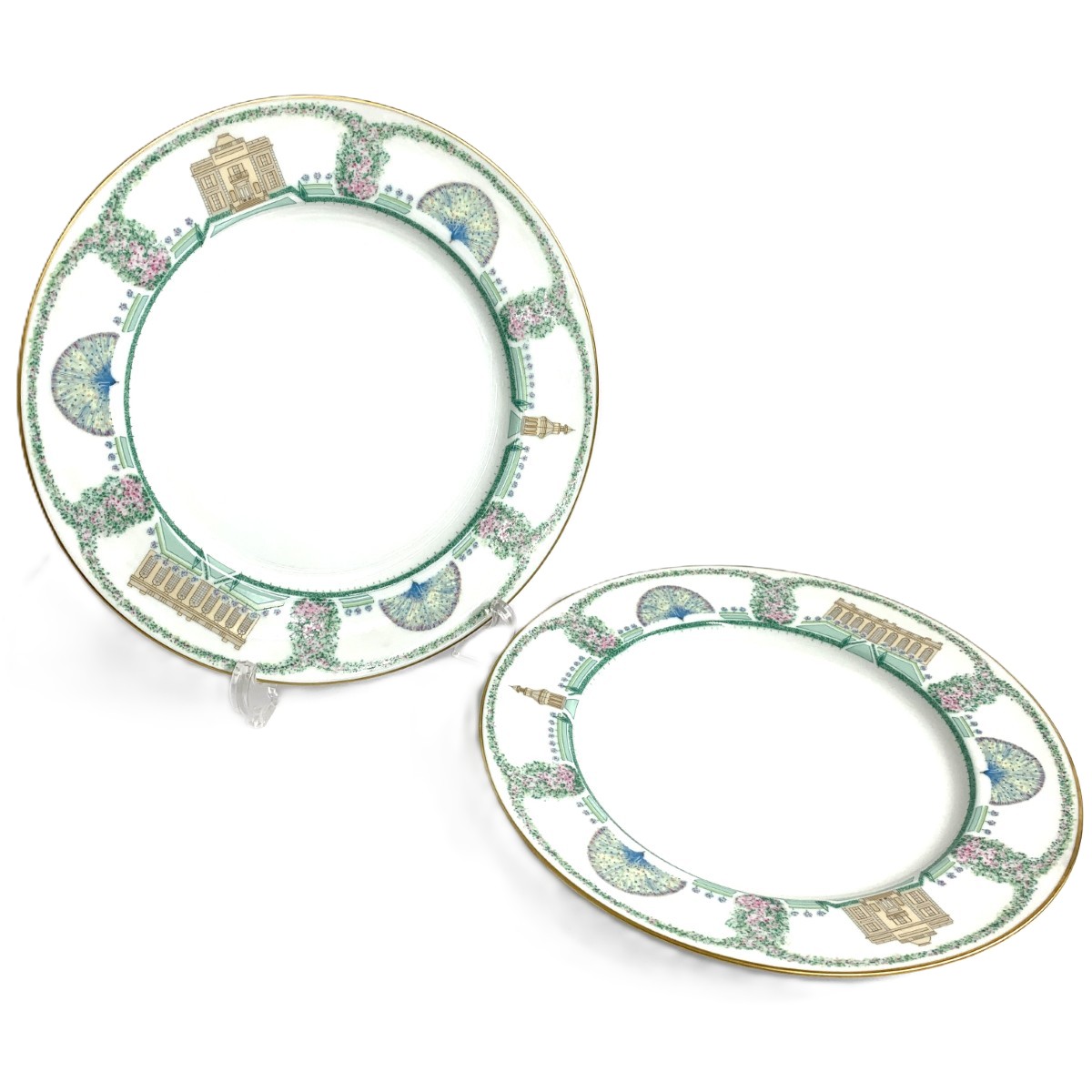 Bernardaud ベルナルド プレート 良好 バガテル/26cm/2枚セット ホワイト/グリーン 【中古】