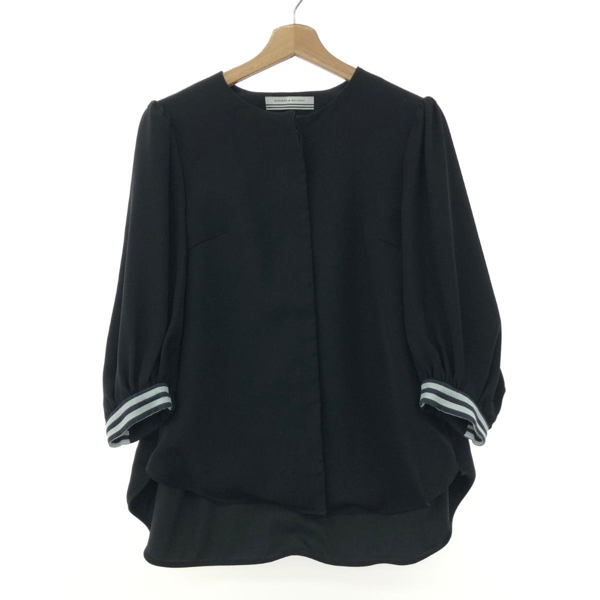 BORDERS at BALCONY ボーダーズアットバルコニー バルーンスリーブトップス 良好 サイズ:38 カーディガン    ブラック レディース【中古】