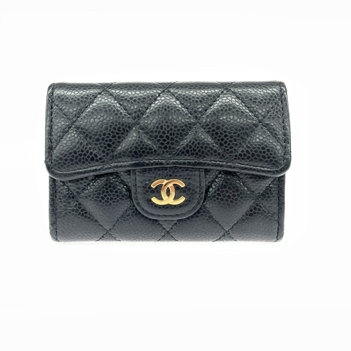 CHANEL シャネル クラシックフラップカードケース 良好 マトラッセ/キャビアスキン/シール有31番台あ APO214 ブラック レディース【中古】