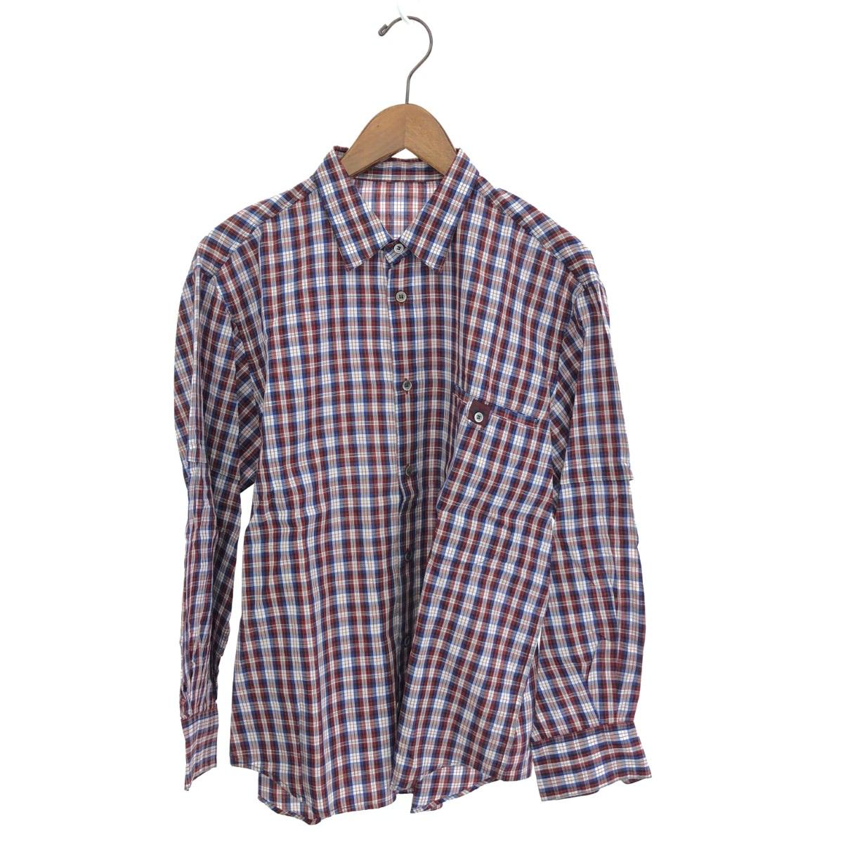 PAPAS パパス 長袖チェックシャツ 良好 サイズ:M コットン×リネン/レギュラーカラー レッド メンズ【中古】