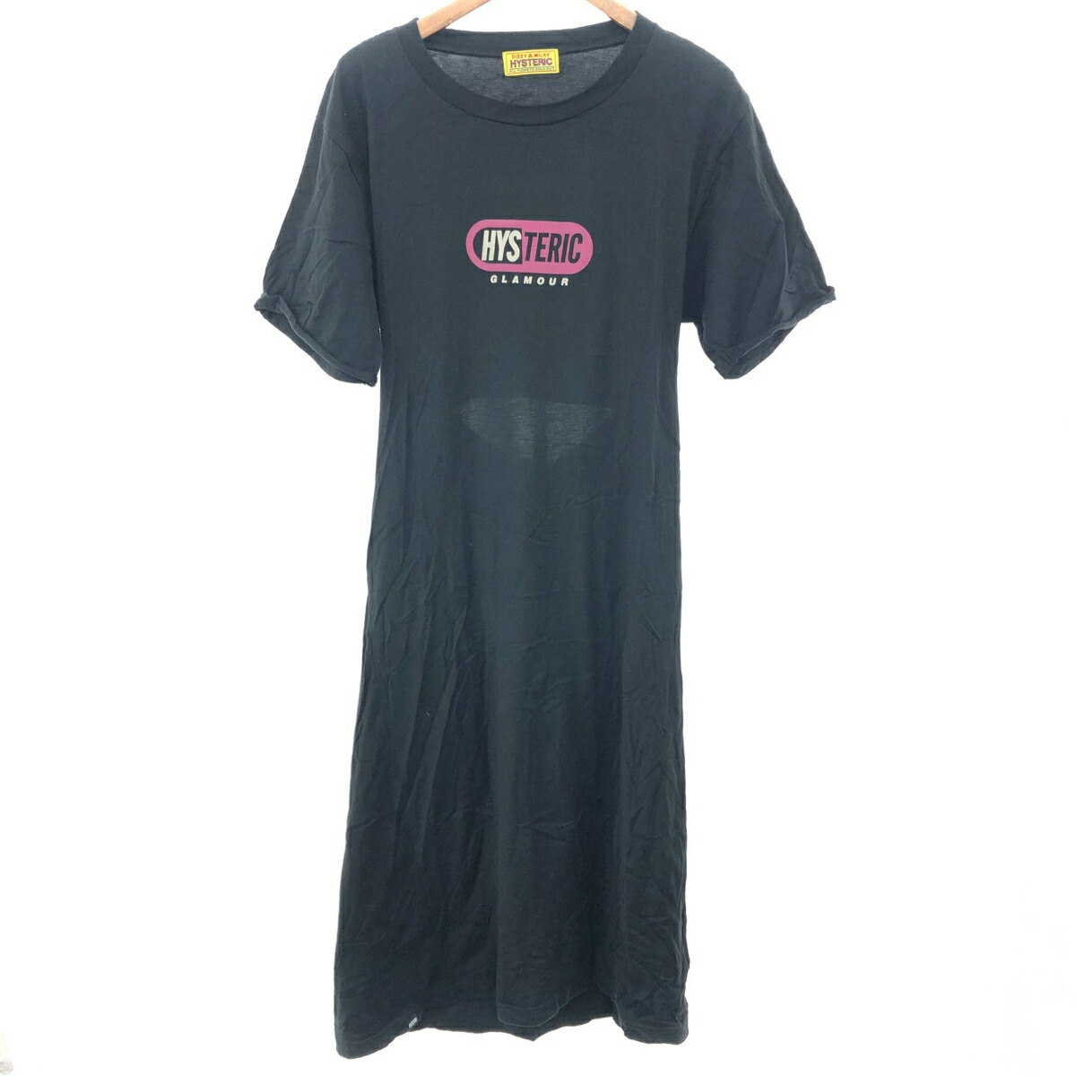 HYSTERIC GLAMOUR ヒステリックグラマー 半袖ワンピース 良好 サイズ:F ロング/ロゴ/バックオープン ブラック レディース【中古】