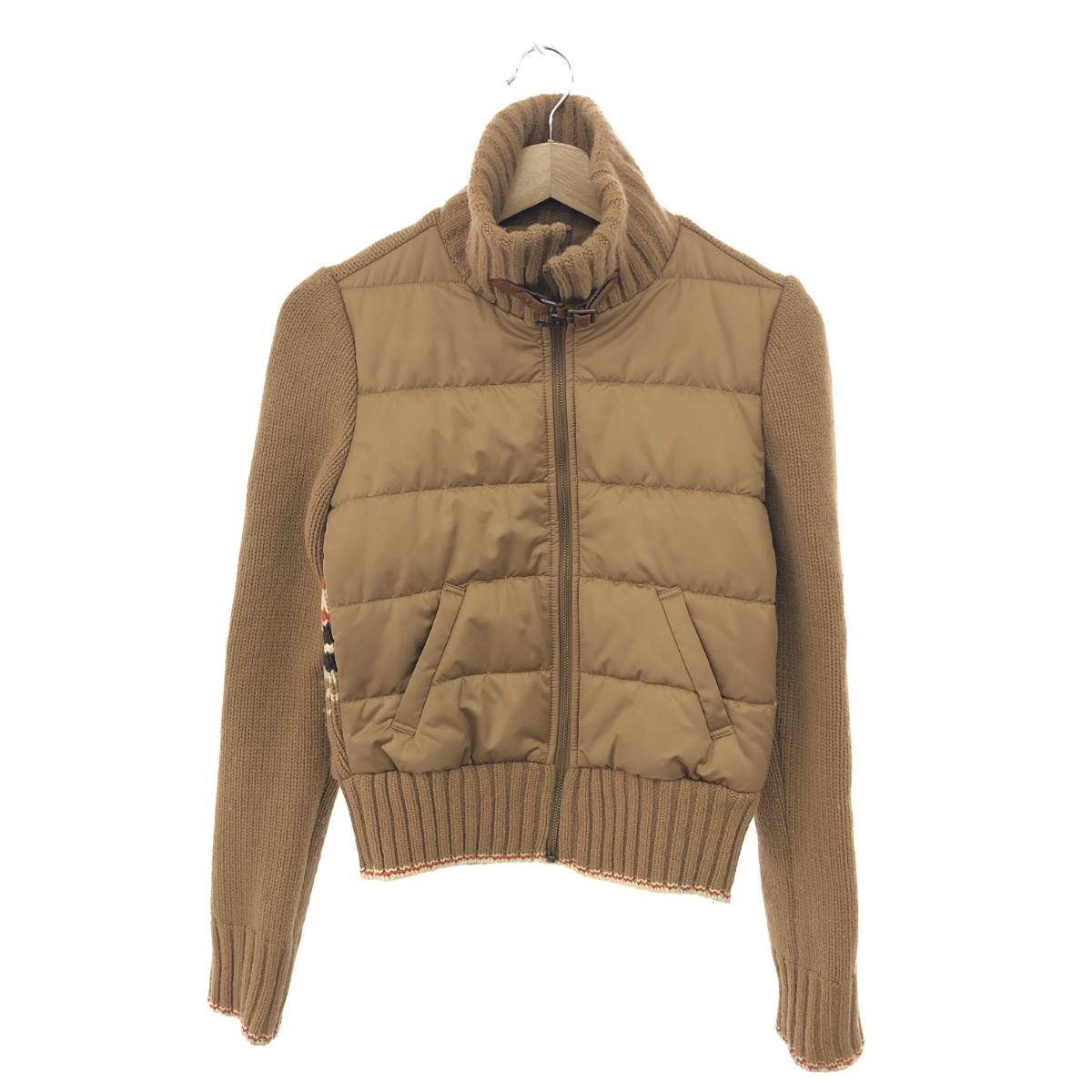 BURBERRY BLUE LABEL バーバリーブルーレーベル ジップアップジャケット サイズ:38 中綿切り替えニット ブラウン/ベージュ レディース【中古】｜リサイクル ティファナ