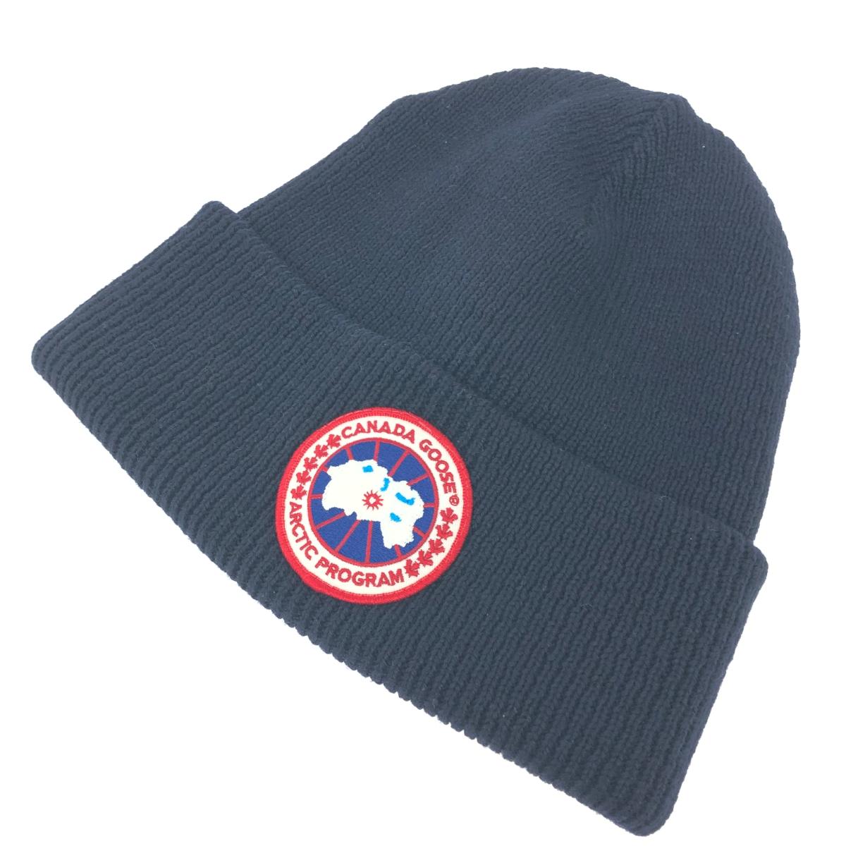 CANADA GOOSE カナダグース ニット帽/ビーニー ロゴワッペン/ウール ネイビー ユニセックス【中古】