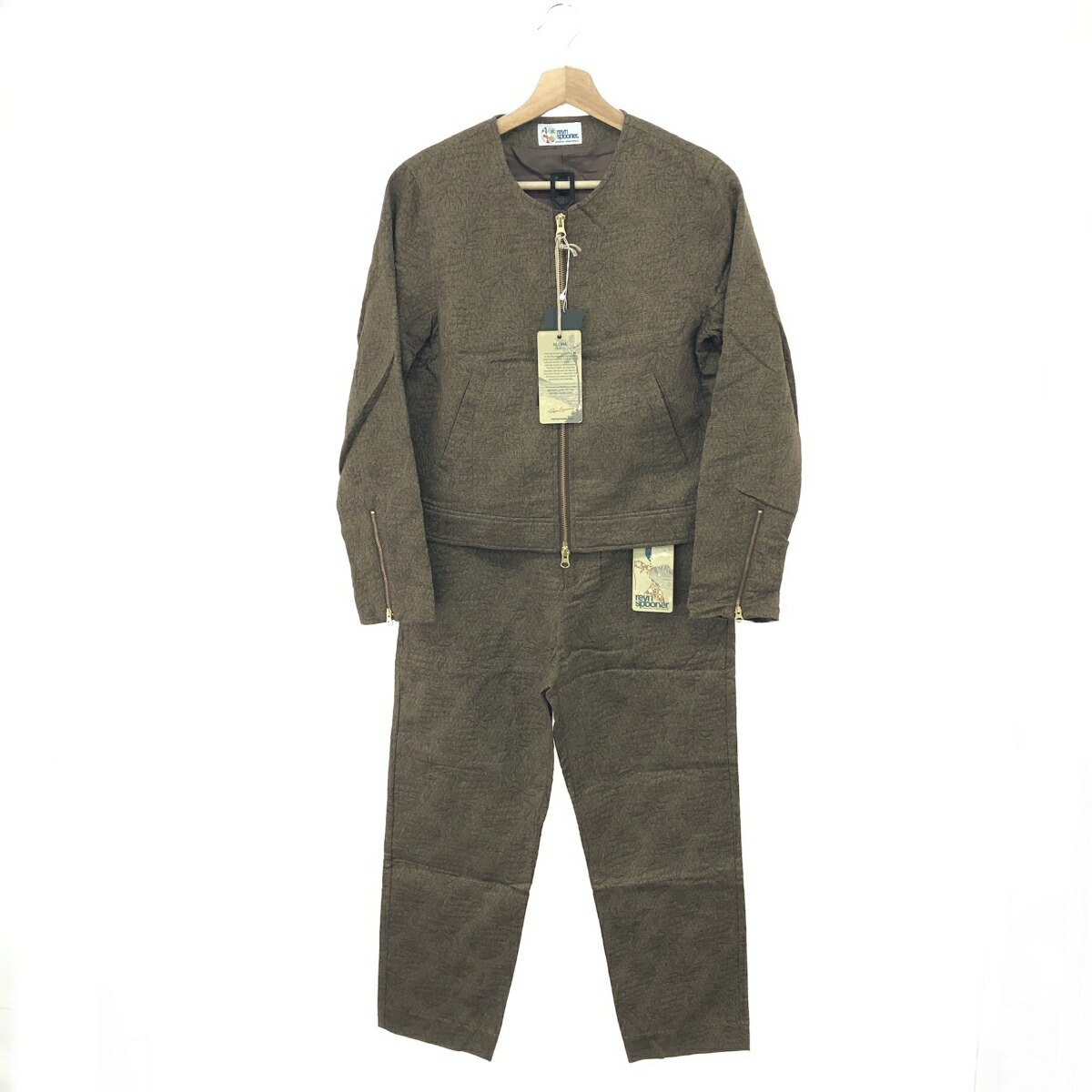 REYN SPOONER レインスプーナー ジャケット×パンツ 新品同様 セットアップ/アロハ/ノーカラー/パンツスーツ ブラウン レディース【中古】