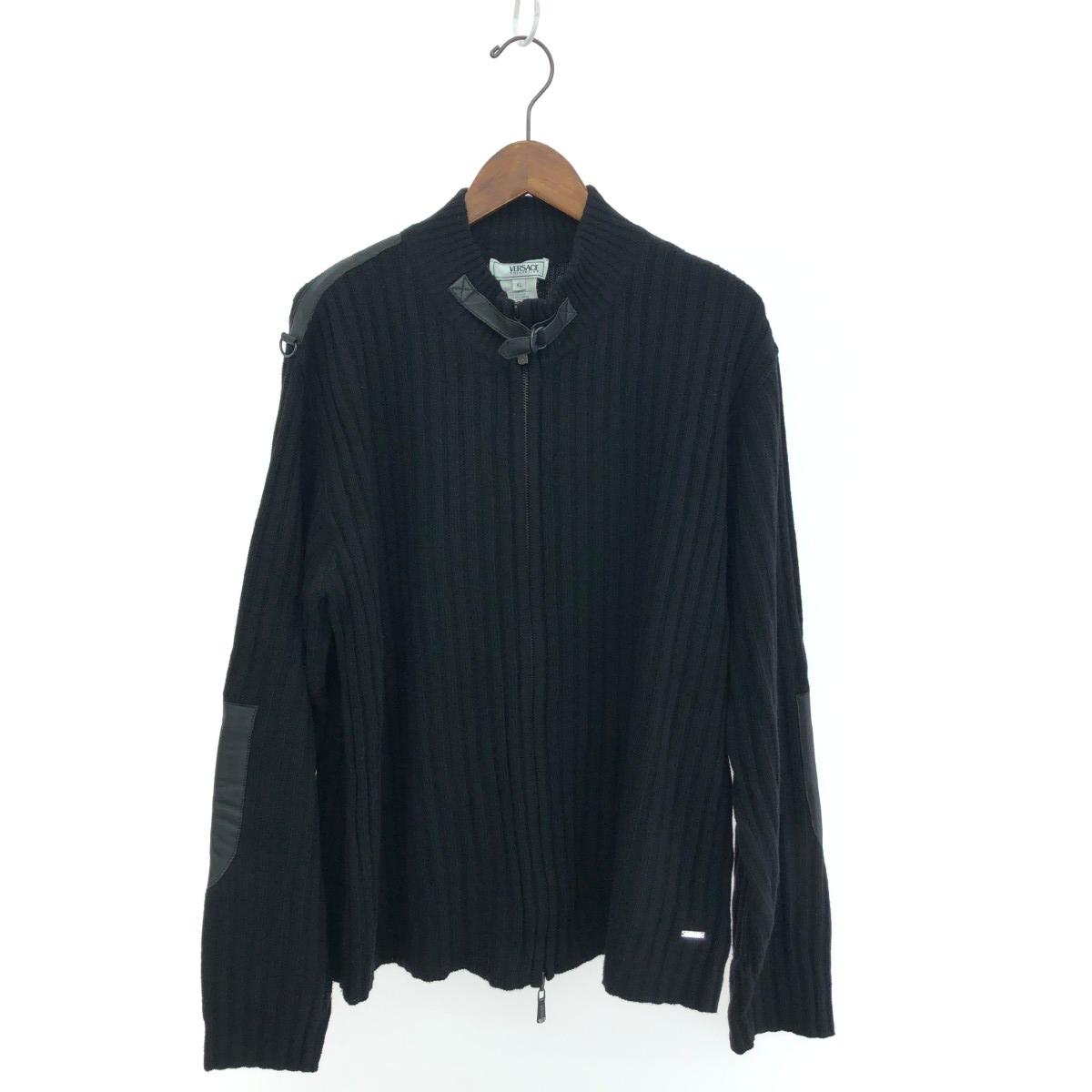 VERSACE COLLECTION ヴェルサーチコレクション 編み物上衣  大きさ:XL 毛糸×なめし革    黒いこと メンズ【中古】
