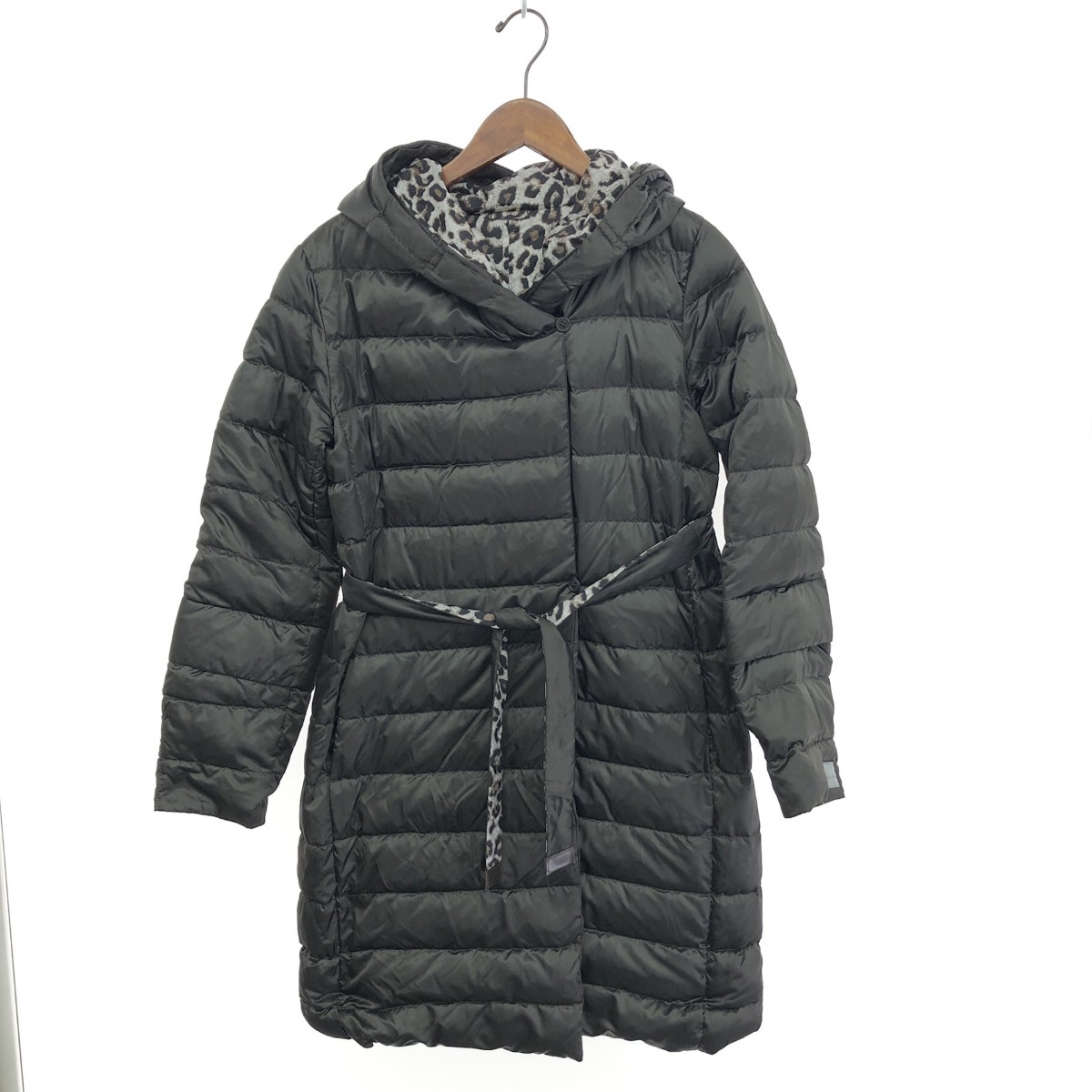 S MAX MARA エスマックスマーラ リバーシブルダウンコート 良好 サイズ:42 レオパード/フード カーキ レディース【中古】