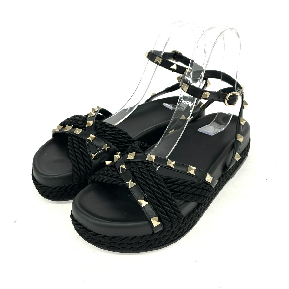 VALENTINO ヴァレンティノ サンダル 良好 表記サイズ:36 ロックスタッズ ブラック レディース【中古】