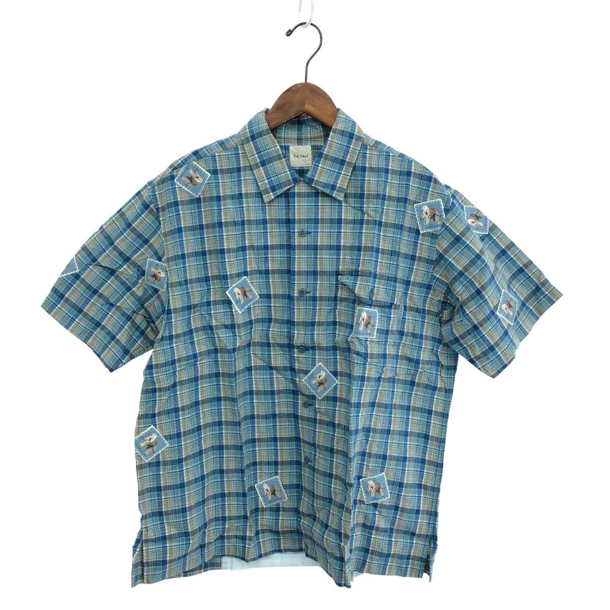 KARL HELMUT カールヘルム 半袖シャツ 美品 サイズ:M チェック柄/ワッペン/背面デザイン ブルー メンズ【中古】