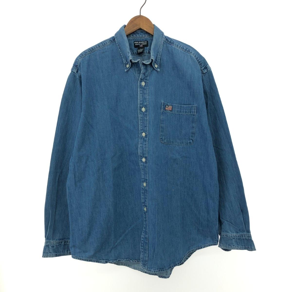POLO JEANS CO. ポロジーンズカンパニー 長袖デニムBDシャツ サイズ:L ブルー メンズ【中古】