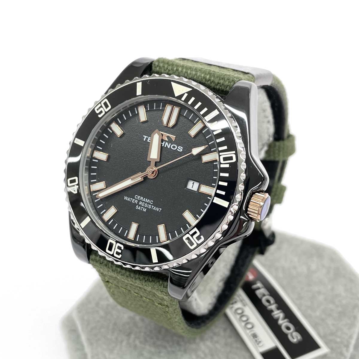 TECHNOS テクノス 腕時計 クォーツ 新品同様 セラミック&times;キャンバス/ T9A65 シルバーカラー&times;オリーブ メンズ【中古】｜リサイクル ティファナ