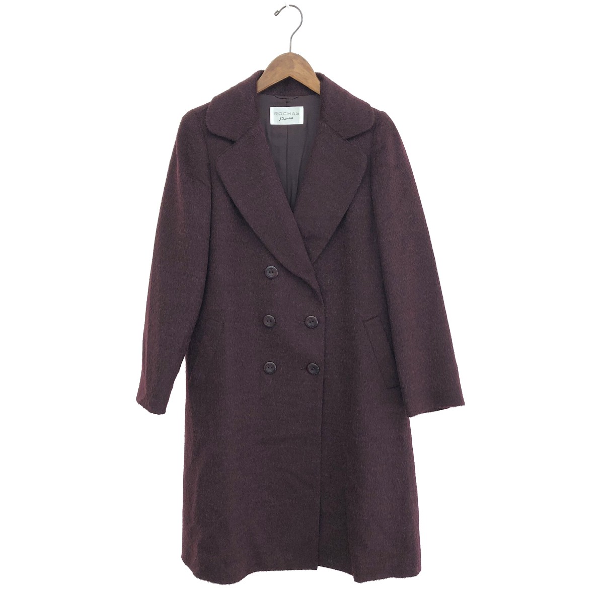 ROCHAS ロシャス ウールアルパカコート 思わしい      ボルドーワイン レディース【中古】 レディースファッション-コート・ジャケット
