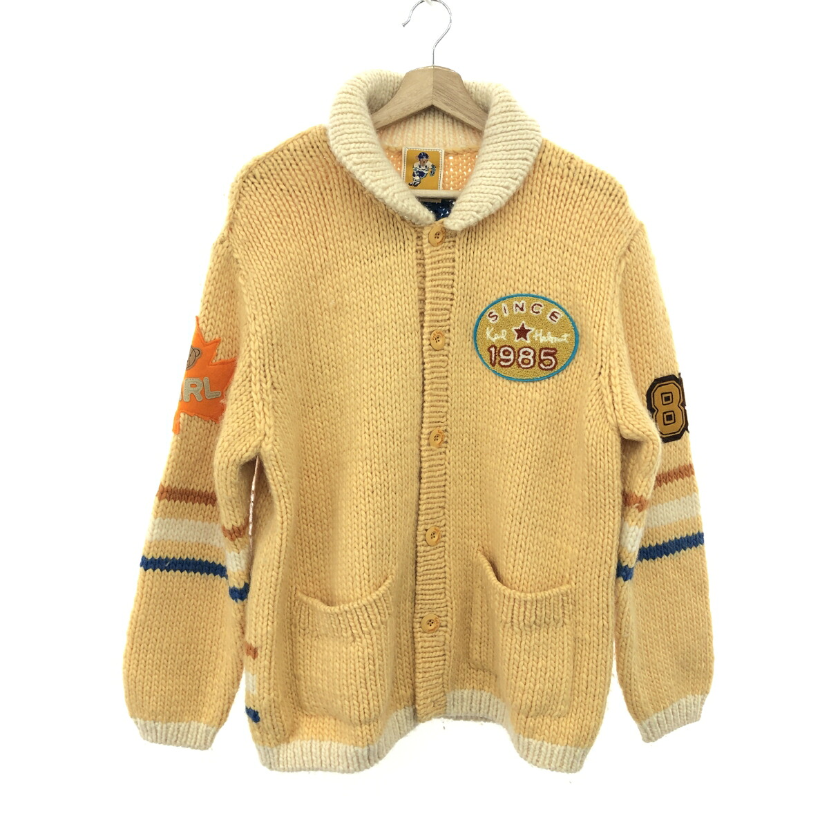 KARL HELMUT カールヘルム カウチンニットカーディガン サイズ:M クマ ウール イエロー メンズ【中古】