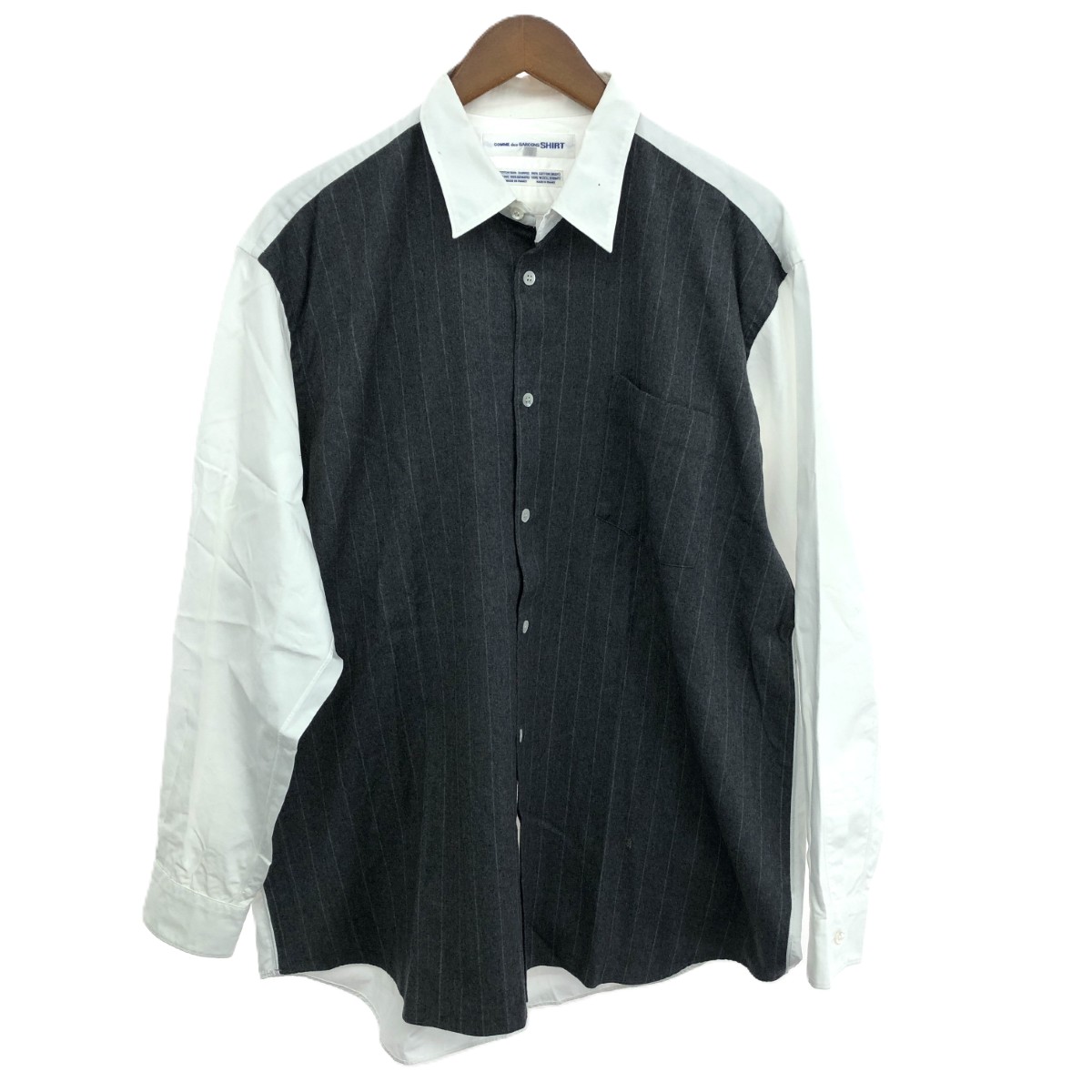 COMME des GARCONS SHIRT コムデギャルソンシャツ ウールストライプ切替シャツ サイズ:M 90s ホワイト/グレー メンズ【中古】