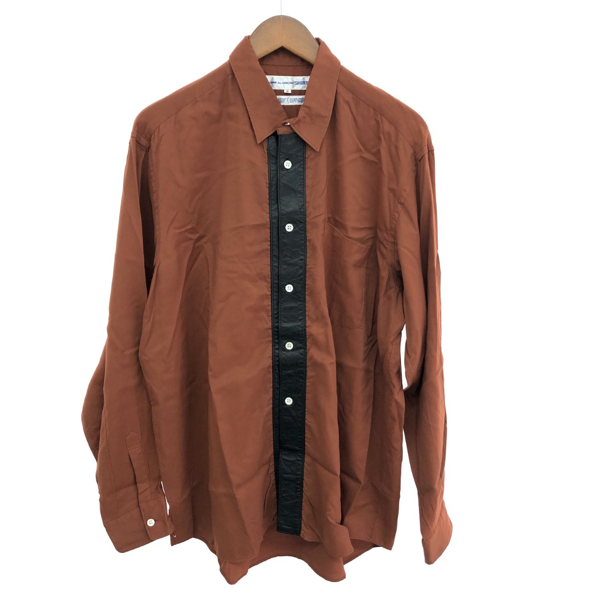 COMME des GARCONS SHIRT コムデギャルソンシャツ レザー切替レーヨンシャツ サイズ:S アーカイブ ブラック/ブラウン メンズ【中古】