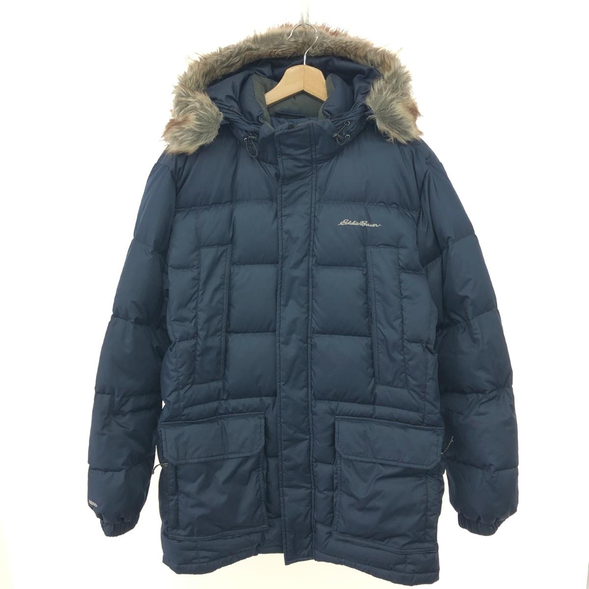EDDIE BAUER エディーバウアー ダウンコート サイズ:L フード ファー付き/ダウンジャケット EB550 ダウン75％ ネイビー メンズ【中古】