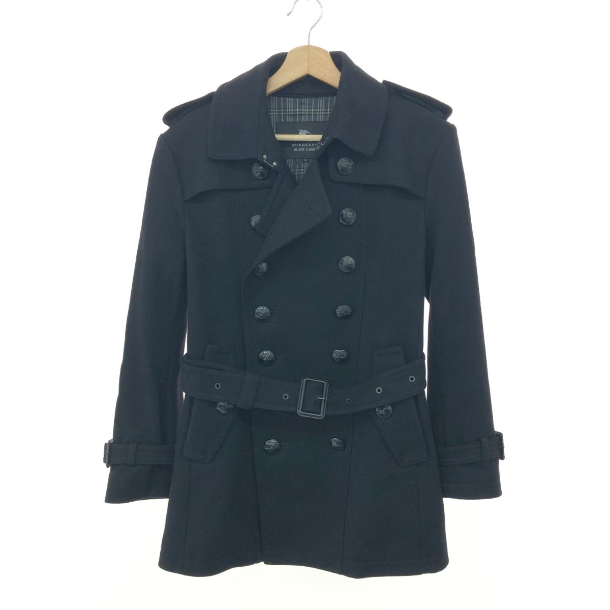 BURBERRY BLACK LABEL バーバリーブラックレーベル ウールトレンチコート サイズ:S アウター/ベルト付き ブラック メンズ【中古】｜リサイクル ティファナ