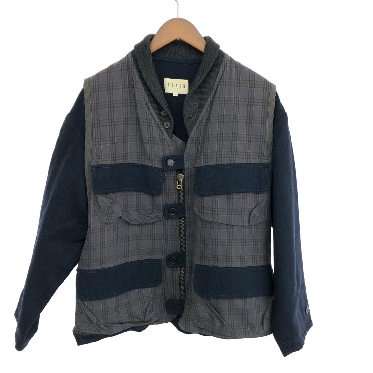 GRASS MEN'S グラスメンズ ドッキングジャケット サイズ:M ヴィンテージ/チェック/ウール/ミリタリー パープル/ネイビー メンズ【中古】