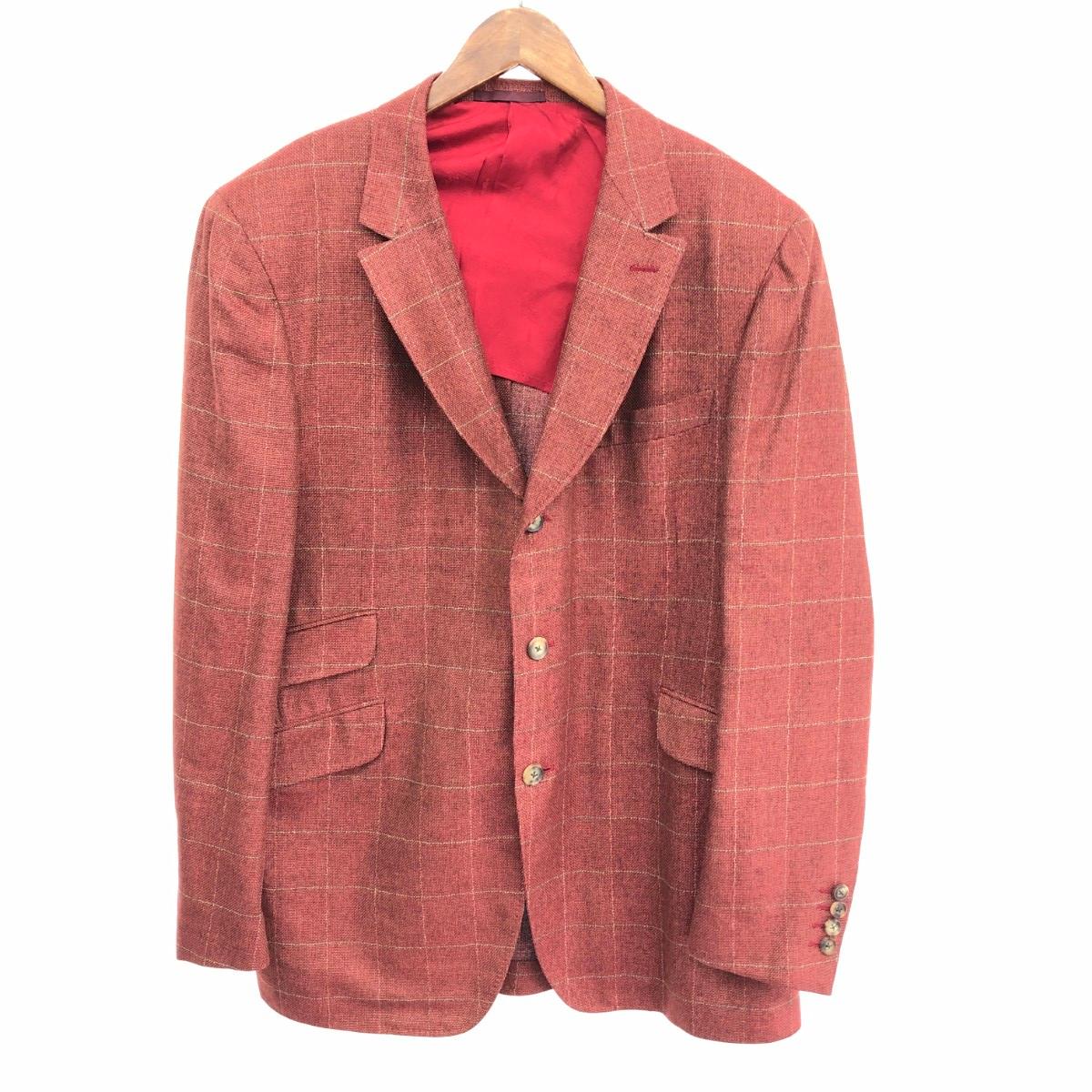ARNYS PARIS アルニス　パリ 2Bチェックジャケット 良好 サイズ:表記無し シルクウール 6V236A レッド メンズ【中古】
