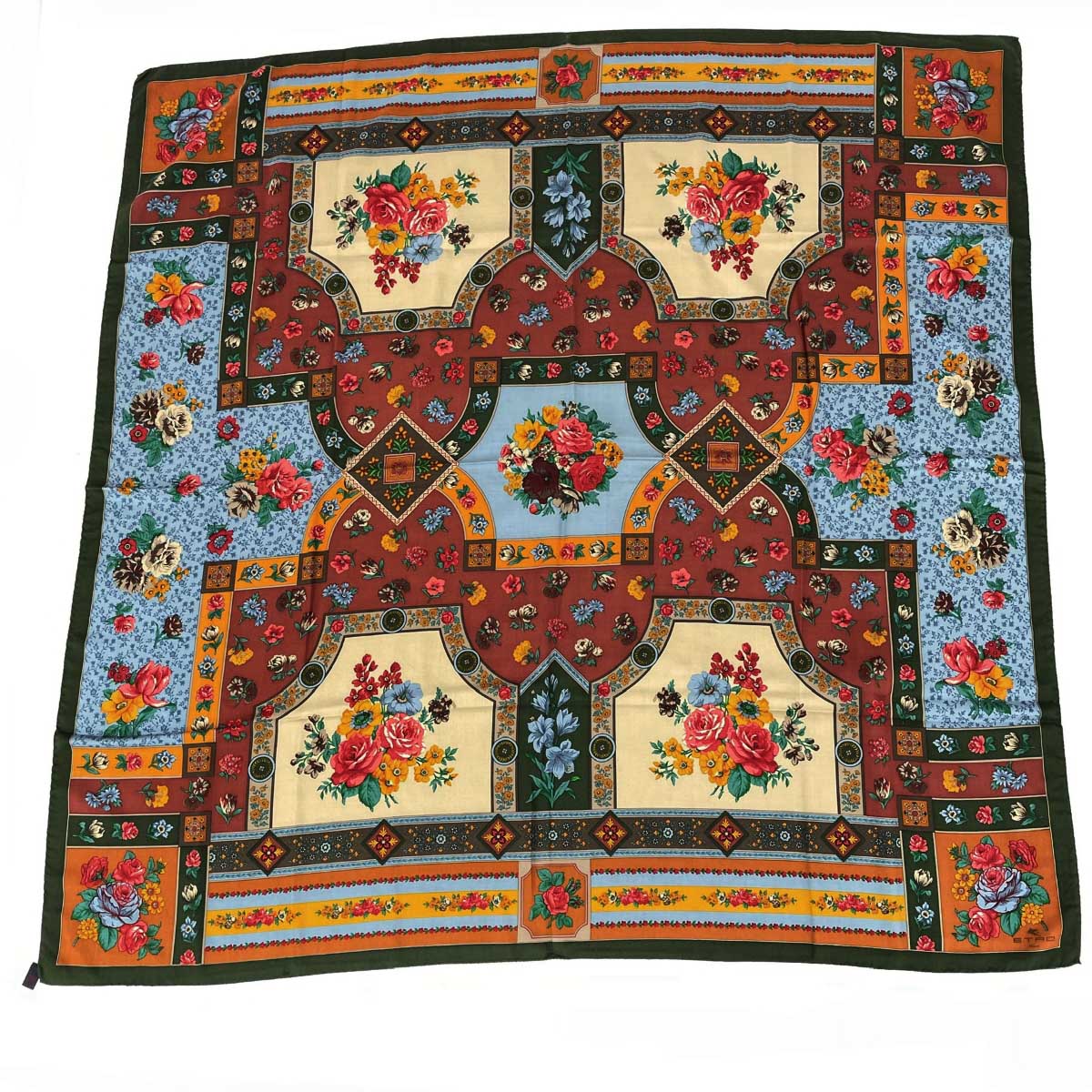 ETRO エトロ 大判ストール/ショール ロゴ/花柄/ ウール×シルク マルチカラー レディース【中古】