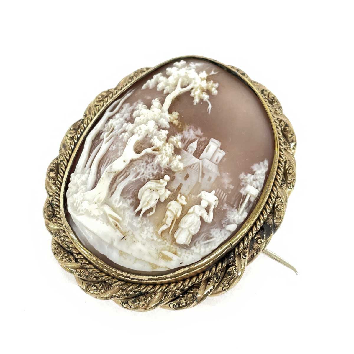Cameo brooch カメオ ブローチ 風景画風 ヴィンテージ ゴールドカラー レディース【中古】