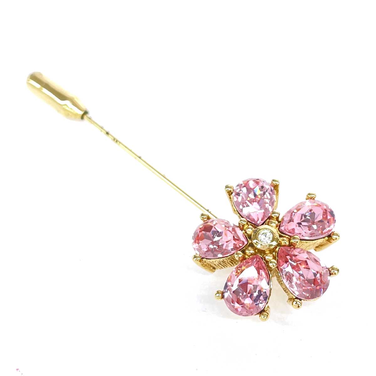 Christian Dior クリスチャンディオール ピンブローチ フラワー/カラーストーン ゴールドカラー/ピンク レディース【中古】｜リサイクル ティファナ