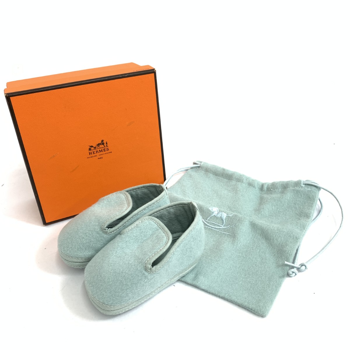 ★百貨店大売り出し客体商いもの★  HERMES エルメス スリッポン/一塁手シューズ 美品  羊毛×アンゴラ/点火装置青碧     キッズ【中古】