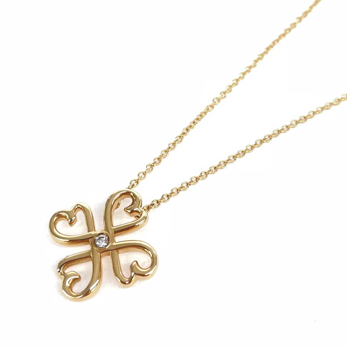 TIFFANY\u0026Co. ティファニー K18金剛石首飾り 思わしい  ラビングハートクローバ―/金750/総掛け目3.4g    ゴールド色つや レディース【中古】