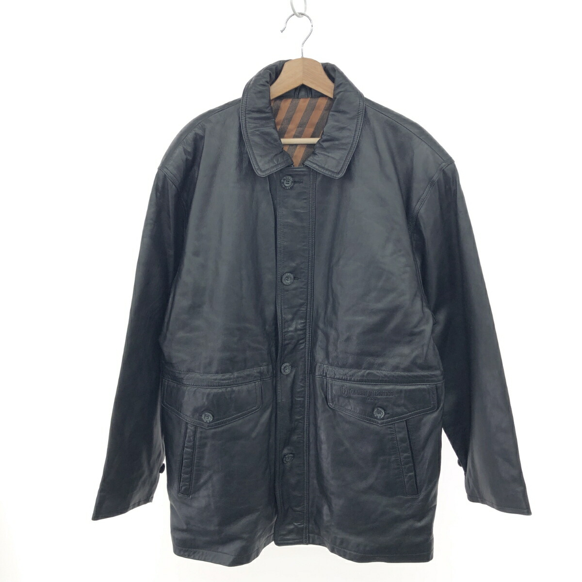 GIANNI VALENTINO ジャンニヴァレンチノ レザージャケット  サイズ:52(LL) ロゴ   羊革 ブラック メンズ【中古】