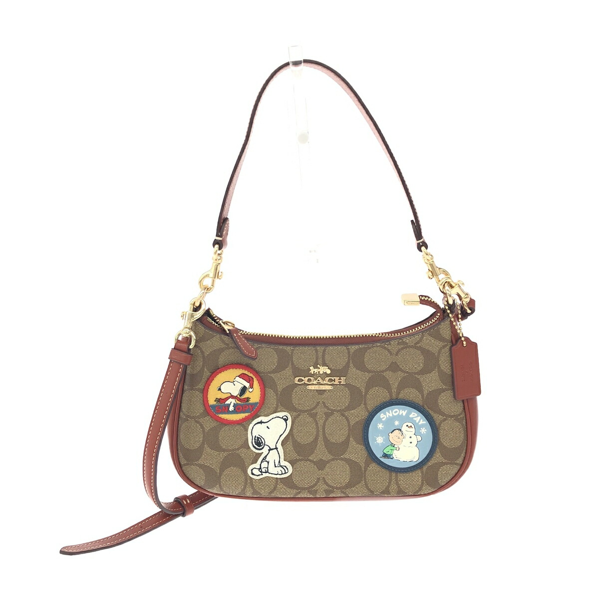 COACH コーチ ショルダーバッグ　ピーナッツコラボ スヌーピーワッペン シグネチャー PVC CE848 ブラウン レディース【中古】