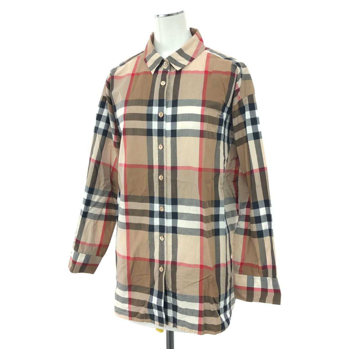 BURBERRY LONDON バーバリーロンドン ノバチェック柄ブラウス 良好 大きいサイズ:44 長袖シャツ コットン100％ ブラウン レディース【中古】