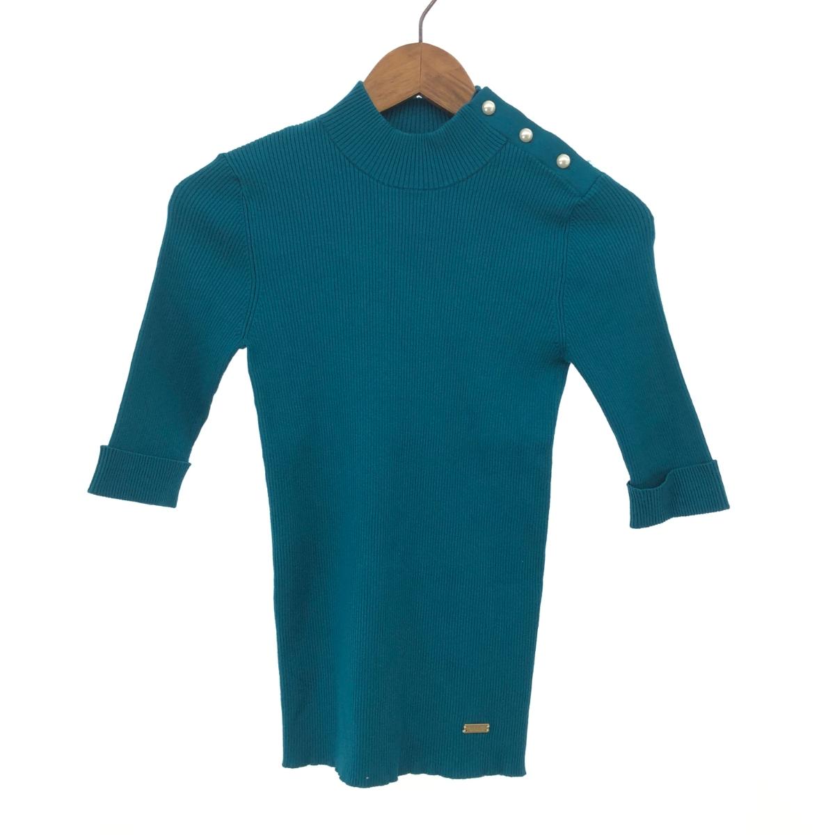 BLUE LABEL CRESTBRIDGE ブルーレーベルクレストブリッジ 五分丈リブニット 良好 サイズ:38 グリーン レディース【中古】